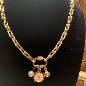 Gold-tone Pendant Charm Necklace with Pearl Accent